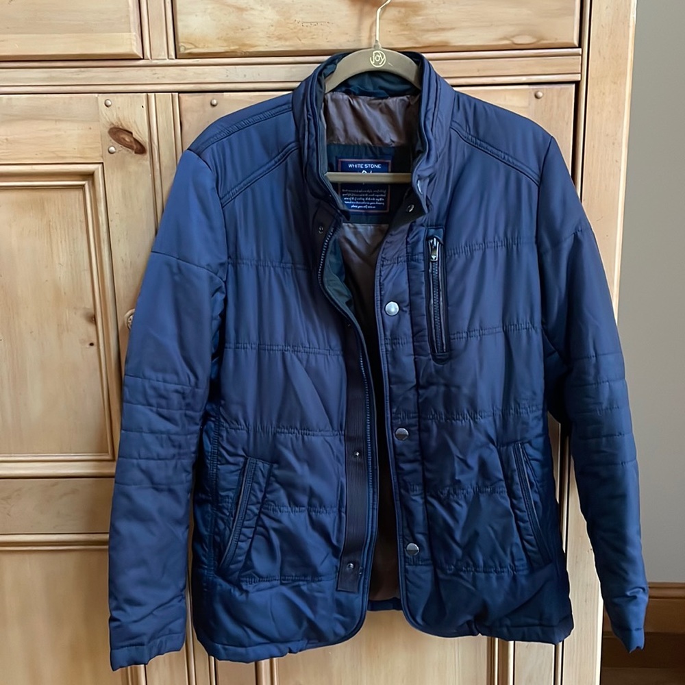 White Stone Jacket Navy Blue Medium Fully Lined Pockets